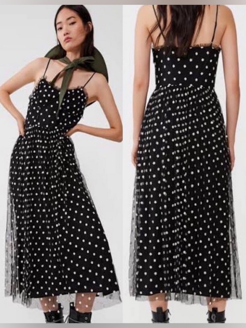 Zara Black Polka Dot Tulle Midi Dress